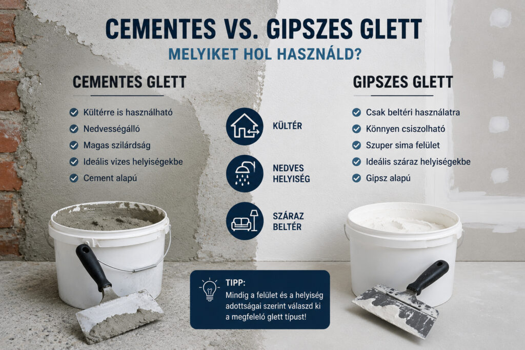 Cementes vagy gipszes glett - melyiket válaszd, és hol érdemes használni